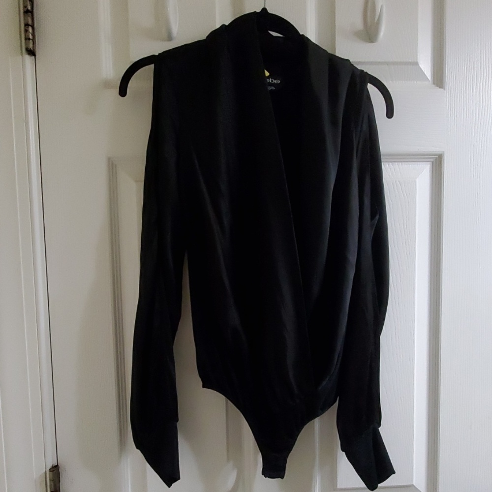 Bebe dressy long sleeve low cut thong bodysuit EUC